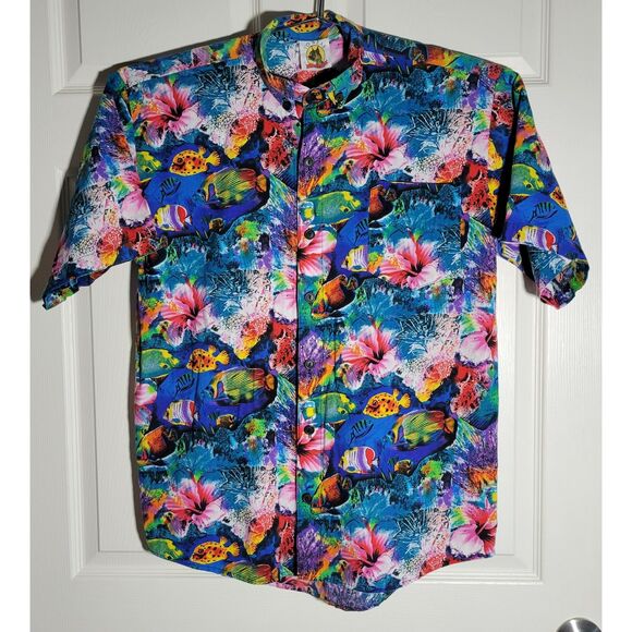 VTG Yo Wear USA Men's‎ Fish Aquarium Short Sleeve Hawaiian Button Down Shirt - Picture 2 of 11
